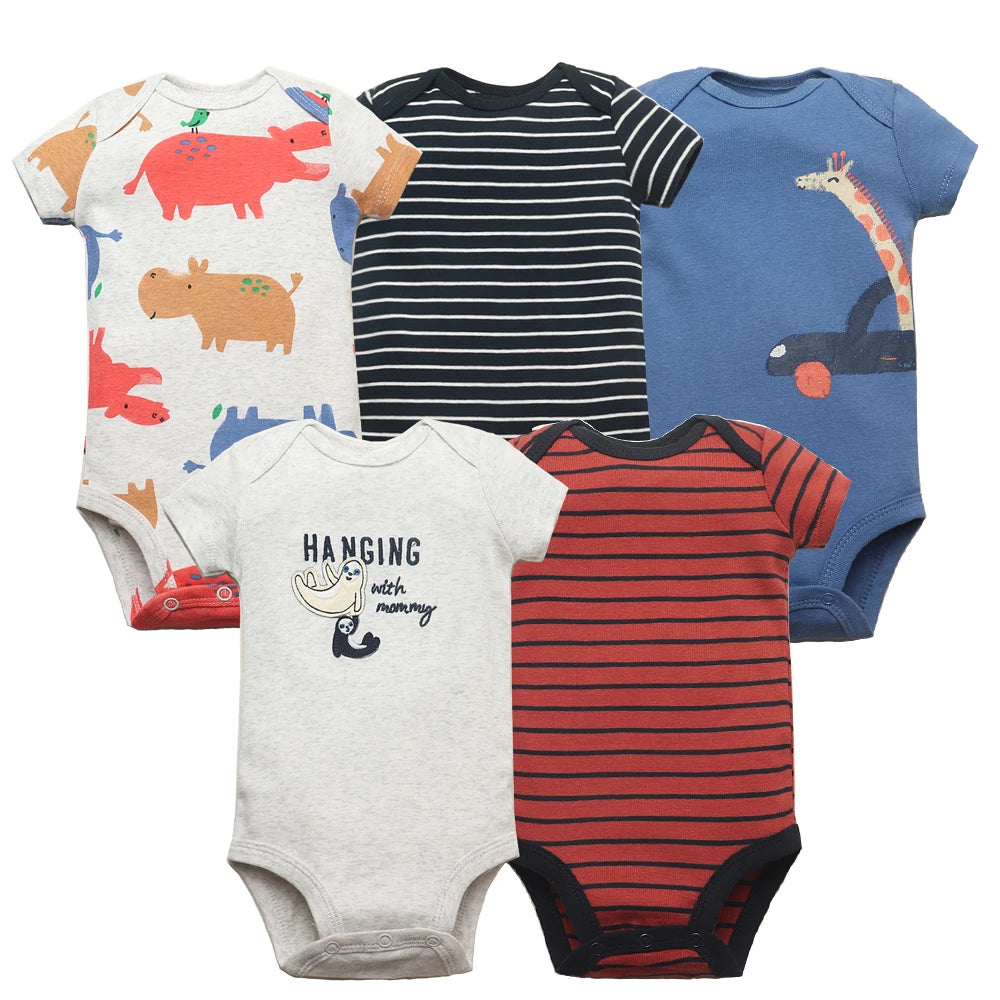 2023 5Pcs/Lot Baby Bodysuits 100% Cotton Newborn Baby Boys Clothes Short Sleeve Baby Girls Clothes 0-24M Baby Clothing Jumpsuits