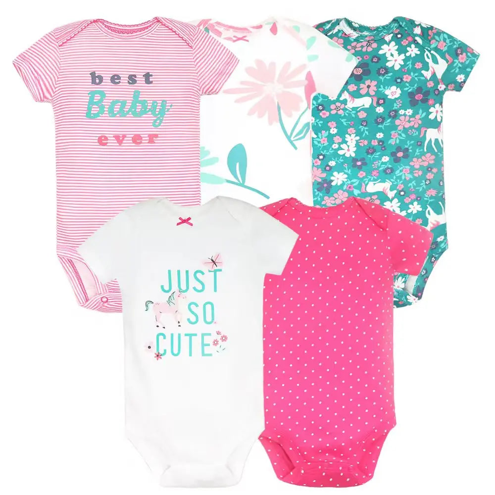 2023 5Pcs/Lot Baby Bodysuits 100% Cotton Newborn Baby Boys Clothes Short Sleeve Baby Girls Clothes 0-24M Baby Clothing Jumpsuits